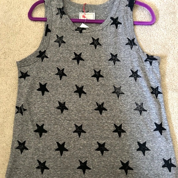 CURRENT/ELLIOTT WOMEN'S MUSCLE TEE, GRAY/NAVY STARS PRINT - Picture 1 of 5